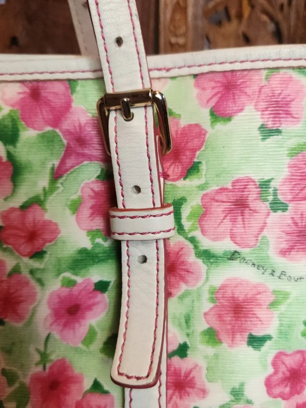 Vintage Dooney & Bourke Pink Petunia East West Shopper / Leisure Tote